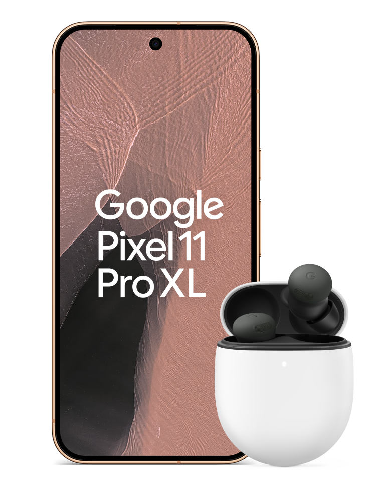 Google Pixel 11 Pro XL i färgen Canyon med Pixel Buds